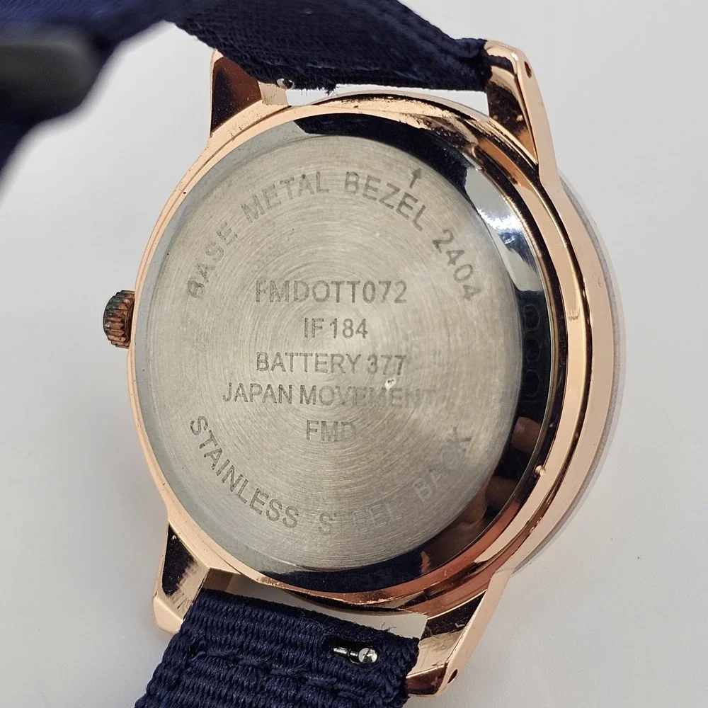 38MM Women's Analog Watch Gold Dial NEW Dark Blue Nylon Canvas Bands NEW Battery